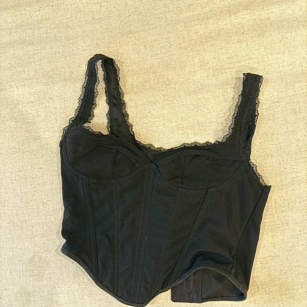 Elegant Black Lace Trim Corset Top